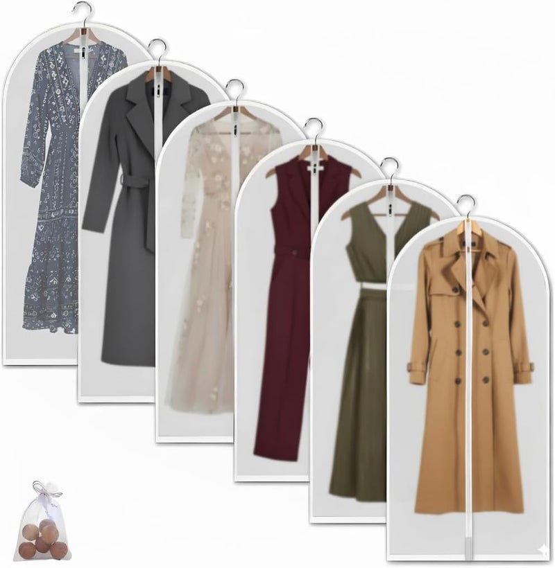MS KITCHEN 6 Pack Long Garment Bags (24x60") - Dustproof Gown Covers - Durable PEVA Hanging Bags with Sturdy Zipper for Maxi Dresses, Long Coats & Dance Costumes (Translucent) - Image 1